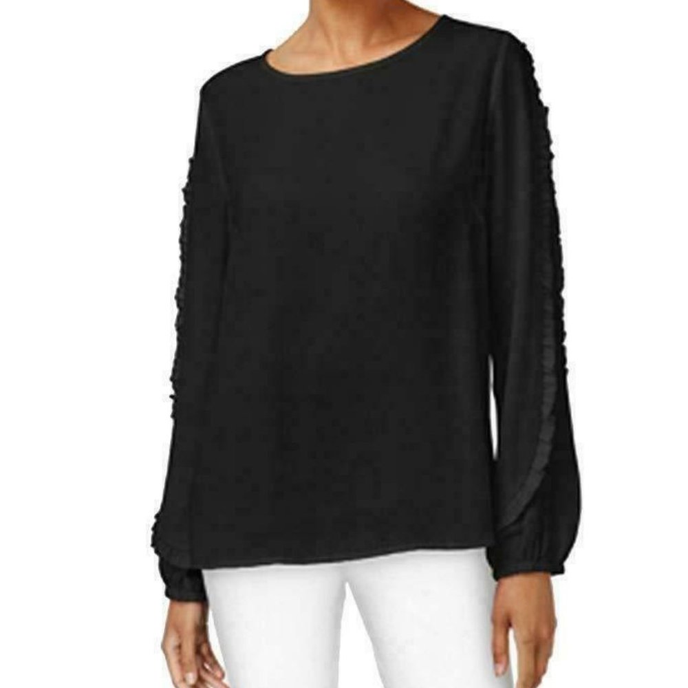 Joseph A. NWT Pretty Black Blouse Ruffled Sleeves